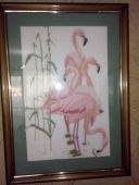Картина-вышивка "Фламинго". Рама
