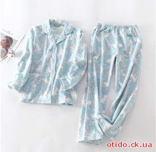 Комплект для сну піжама пижама женская байка хлопок Бірюзова Зайка 46