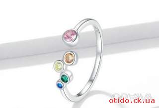 Безразмерное серебряное женское кольцо с разноцветными фианитами стерлинговое