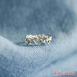 Безразмерное серебряное женское кольцо с сердечками стерлинговое серебро S 925