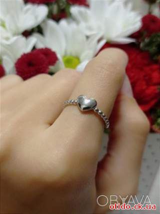 Безразмерное серебряное женское кольцо с сердечком стерлинговое серебро S 925
