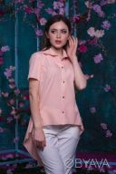 Стильная блуза с удлиненной спинкой, цвет пудра 44рр