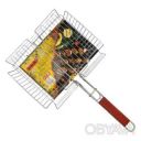Решетка-гриль сетка для барбекю с деревянной ручкой 42х32х5 см (длина с ручкой