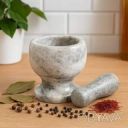 Ступка с пестиком керамическая с дизайном под мрамор