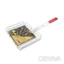 Решетка-гриль сетка для барбекю с деревянной ручкой 28x21.5x5.5 см (длина с