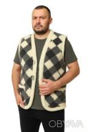 Жилетка мужская двусторонняя из овчины с элегантным клетчатым узором S-6XL