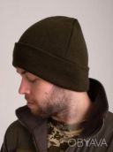 Шапка акриловая, трикотажная с отворотом олива