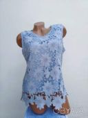 Блуза женская ажурная на подкладке в голубом цвете