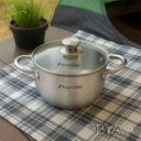 Кастрюля 1.5 л из нержавеющей стали с крышкой и полыми ручками для индукции и