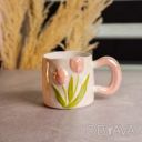 Новогодняя фарфоровая чашка для чая и кофе "Нежный Тюльпан" с 3D декором 400