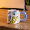 Новогодняя фарфоровая чашка для чая и кофе "Нежный Тюльпан" с 3D декором 400