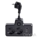 Сетевой фильтр на 2 евро розетки с 2 USB и 2 Type-C черный HP-5-18