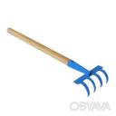 Мини-грабли с 4 зубьями и деревянной ручкой 42 см