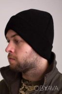 Шапка вязанная с отворотом черная