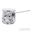 Ковшик турка для варки кофе кофеварка эмалированная с принтом "Кружево" 600мл