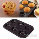 Противень антипригарный форма для маффинов и кексов с рельефными ячейками (6