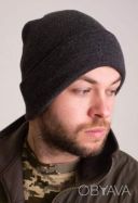 Шапка акрил с отворотом темно серая
