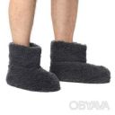 Чуни мужские теплые из шерсти мериноса серые однотонные с резиновой подошвой