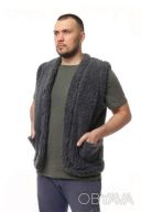 Жилетка мужская теплая меховая двухсторонняя из овчины серая S-6XL XL