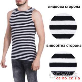Тельняшка-майка трикотажная летняя 100% хлопок вязаная (черная полоса