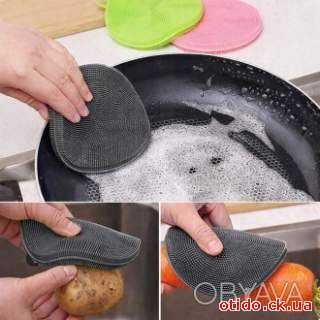 Губка мочалка прихватка для посуды силиконовая Better Sponge 4 в 1 Серый