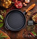 Сковорода-гриль чугунная с деревянной ручкой Maysternya &Oslash;24 см подходит для